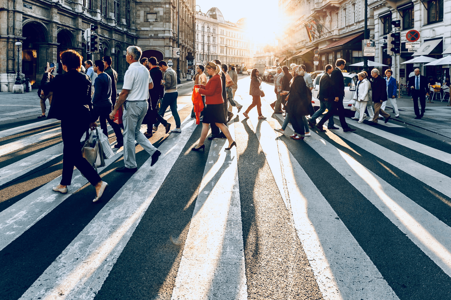 Crosswalk accident with pedestrian. Man with smartphone and