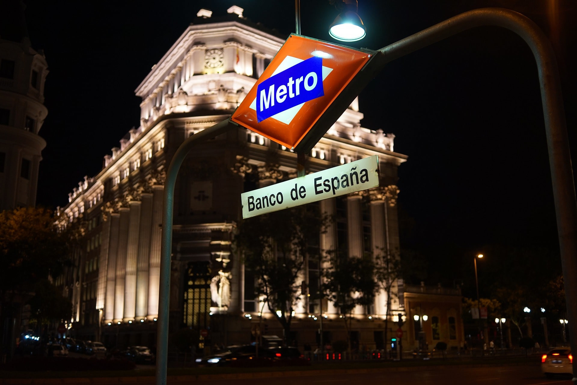 The entrance of a subway station in Madrid