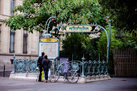 The entrance of a subway station in Paris