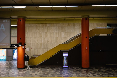 Inside the Montreal metro where we can see elevators for PRM