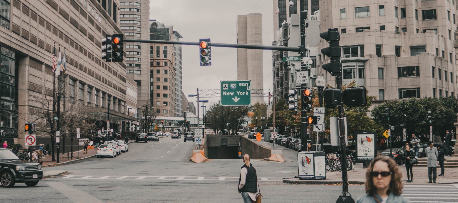 Two intersections where accessible pedestrian signals are installed busy with pedestrians