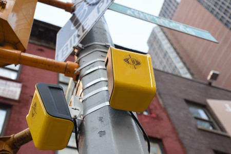 The accessible pedestrian signal aBeacon installed at a crossing in New York City