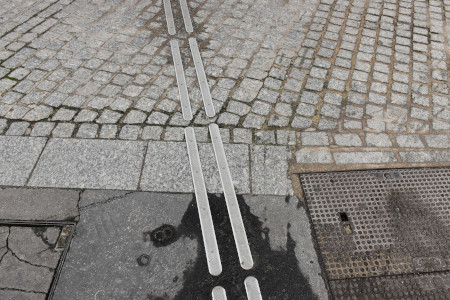 Innovative guide paths installed in the street as part of our inclusive multisensory signage system